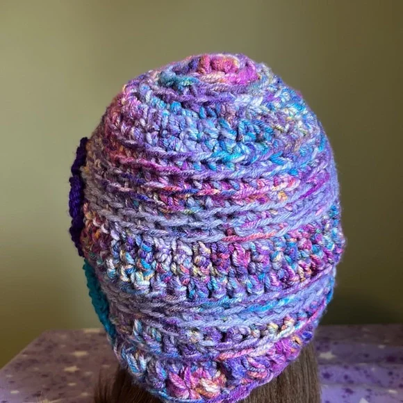 Vibrant Multicolor crochet beanie medium soft colorful acrylic yarn new - Picture 5 of 10